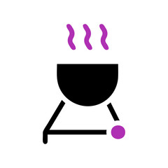 Black grill with purple smoke on a white background