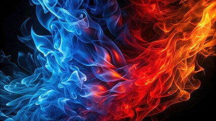 Fototapeta premium Blue and red flames dance in a digital inferno; hot embers glow in this fantastic, burning background.