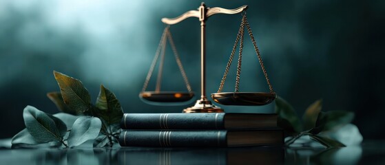 A scale of justice atop legal books, symbolizing law and fairness.