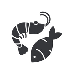 Isolated pictogram sign seafood, sea animal, shrimp and fish symbol