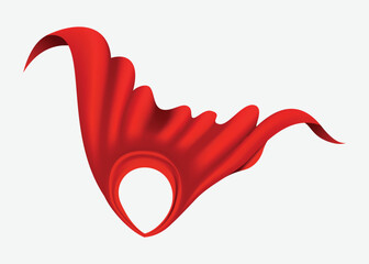 Superhero red cape in front view. Scarlet fabric silk cloak. Mantle costume or cover cartoon vector illustration