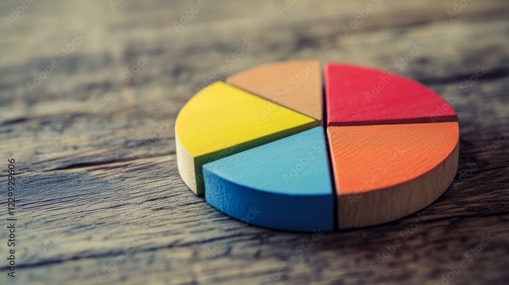 Poster a close-up of a financial pie chart displaying customer demographics, with distinct colors for age g
