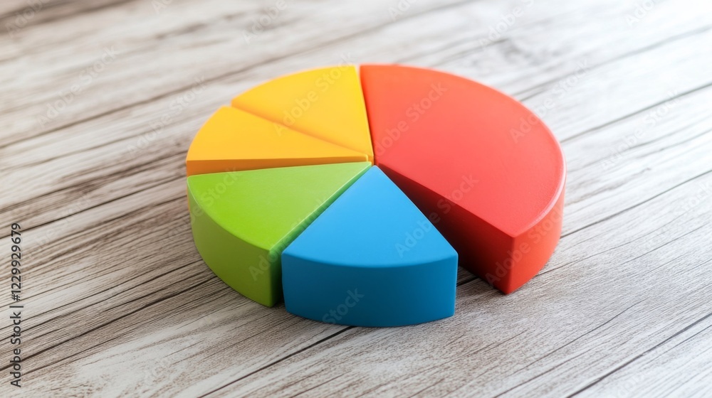 Aufkleber A close-up of a financial pie chart displaying customer demographics, with distinct colors for age groups and gender, arranged on a light wooden background for contrast.