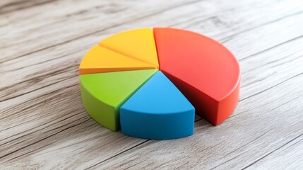 Fototapeta premium A close-up of a financial pie chart displaying customer demographics, with distinct colors for age groups and gender, arranged on a light wooden background for contrast.
