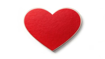 A red heart-shaped sticker isolated on a white background with subtle texture, surrounded by empty space , red heart shape sticker, Valentine's Day decoration
