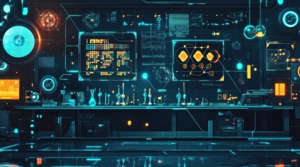 Obraz premium Futuristic Laboratory Interior with High-Tech Equipment and Monitors
