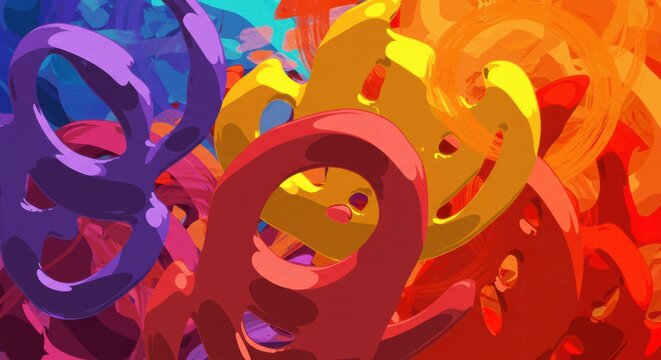 Abstract Whirlwind: A mesmerizing abstract design in a vibrant palette of reds, oranges, yellows, and purples, swirling and intertwining in a captivating dance of color and form.  