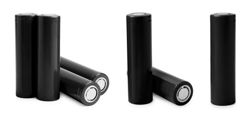 Black AA alkaline batteries isolated on white, set