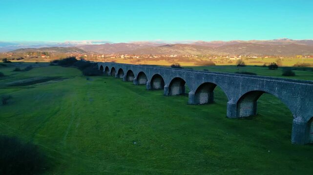 Tsarev Bridge over the Zeta River in Montenegro - aerial view