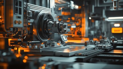 Fototapeta premium Close-up of a Modern Automated Manufacturing Machine