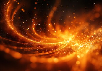 Obraz premium Vibrant Swirling Flames of Orange and Gold with Abstract Sparkles Gleaming in the Darkness in a High-Contrast Background