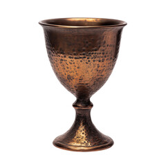A medieval goblet with a hammered copper finish and a rounded stem, featuring a rustic, handcrafted design that exudes historical charm and artisanal craftsmanship.
