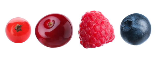 Blueberry, cherry, raspberry and redcurrant berry isolated on white