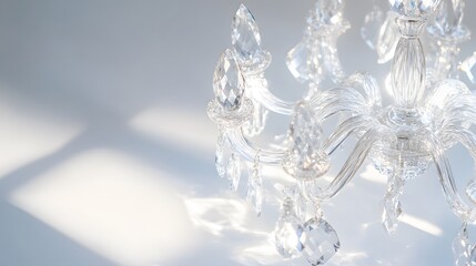 A polished crystal chandelier resting on a white surface