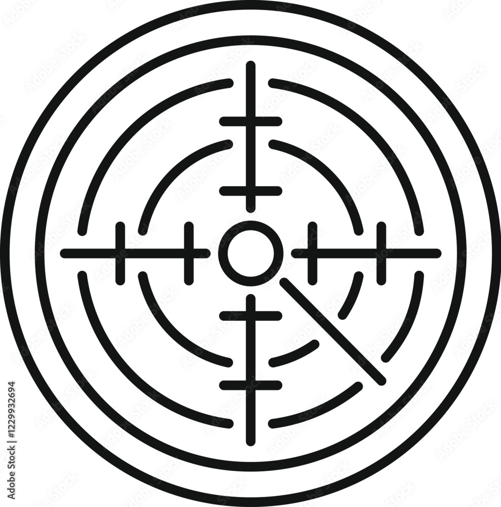 Poster radar targeting system is displaying concentric circles and crosshairs, indicating focus and precisi