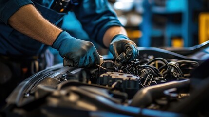 Mechanic Working on a Car Engine