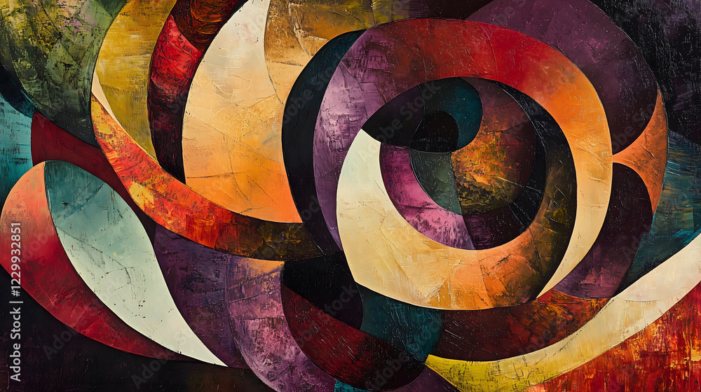 Poster colorful abstract composition with swirling shapes showcasing a dynamic interplay of hues. generativ