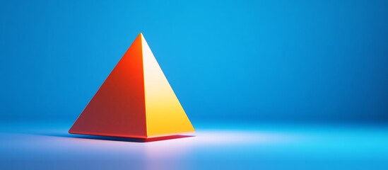 Abstract Orange Pyramid on Blue Background: Minimalist 3D Render