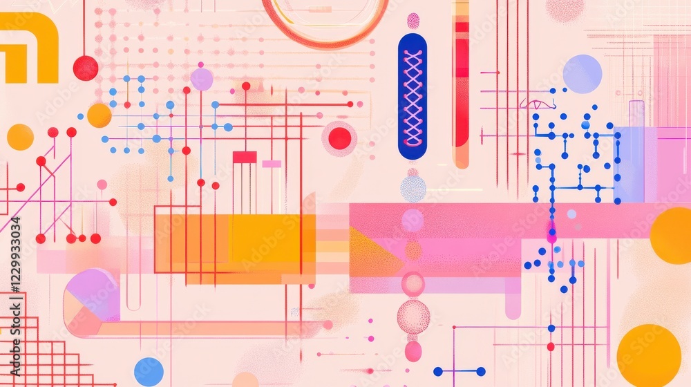 Poster abstract geometric patterns with colorful shapes and lines