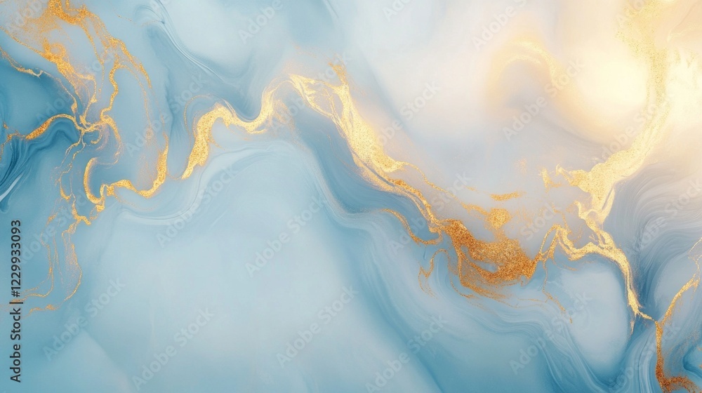 Poster this background features a luxurious white marble pattern intertwined with soft blue and sparkling g
