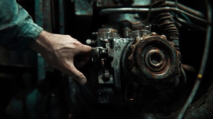 Hand Reaching For a Rusty Gear
