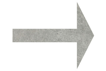 Arrow with texture of light grey stone surface isolated on white
