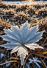 Frosty Leaf detailed close-up on a cold morning