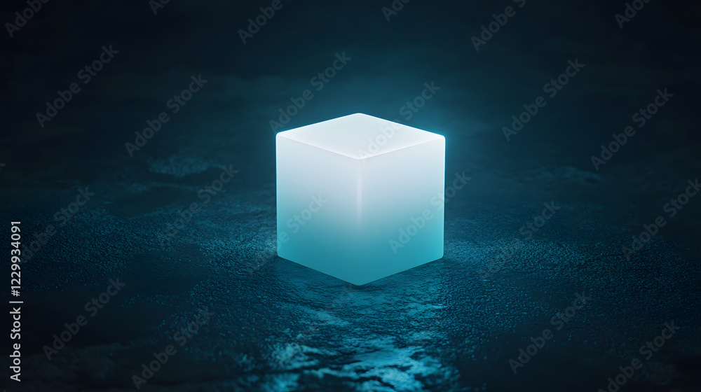 Poster radiant cube projecting subtle shadows on a smooth dark background