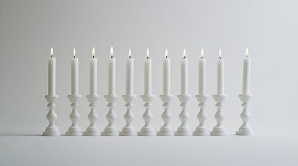 Fototapeta premium Ten White Candles Burning Brightly