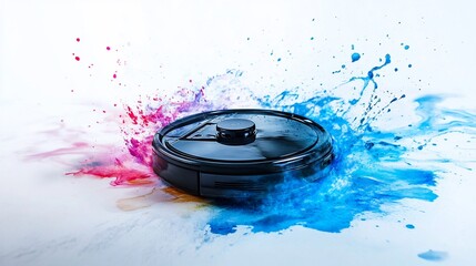 Robotic Vacuum Cleaner in a Colorful Splash