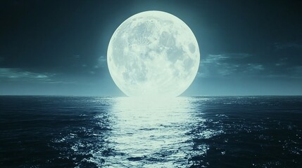 Enormous Full Moon Rising Over the Serene Ocean