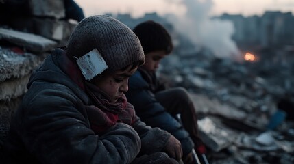 Children Amidst Ruins: A poignant depiction of displacement and resilience