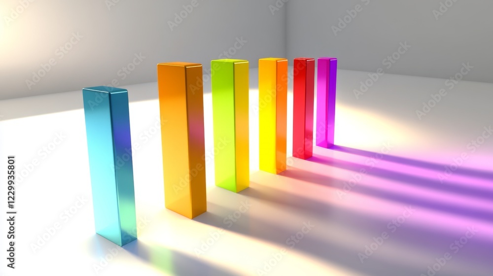 Aufkleber a colorful d bar chart with tall, polished bars on a white background, with each bar casting soft sh