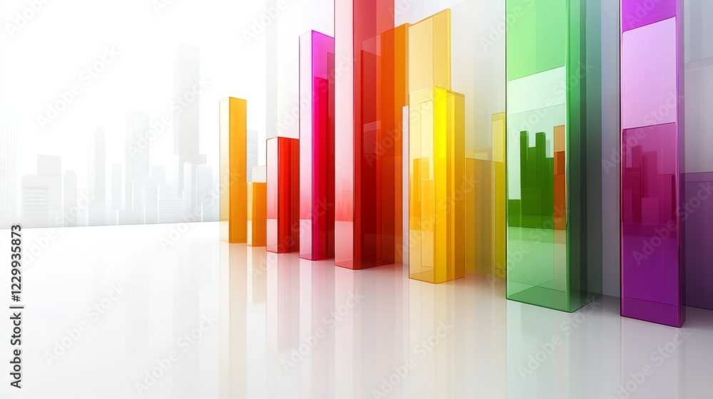 Aufkleber A colorful D bar chart with tall, polished bars on a white background, with each bar casting soft shadows for a vibrant, modern effect