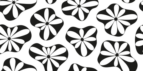 Monochrome flower pattern with organic shape. Abstract floral doodle background. Design for textile design, fabric, packaging, wallpaper, covers and wall art.