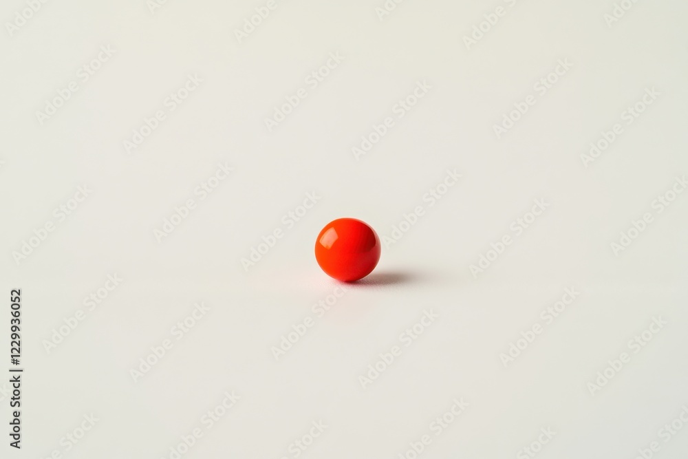 Poster Bright red sphere resting on a plain white background creating a striking contrast in simplicity and color