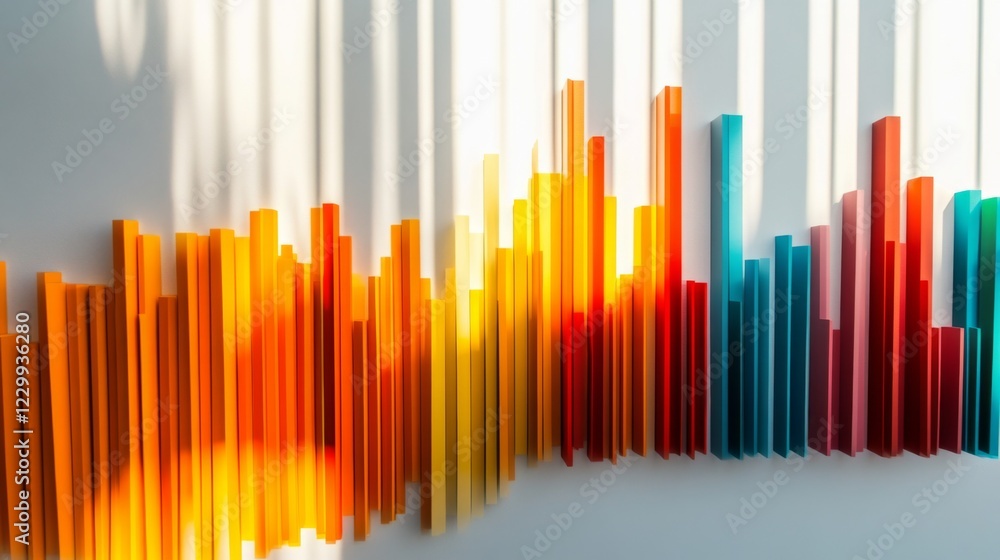 Poster a colorful bar chart representing various financial data points, with sharp edges and vibrant colors