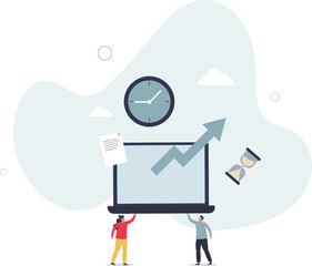 Time tracking and effective working hours management .Productive software app for employee work efficiency monitoring.flat characters.