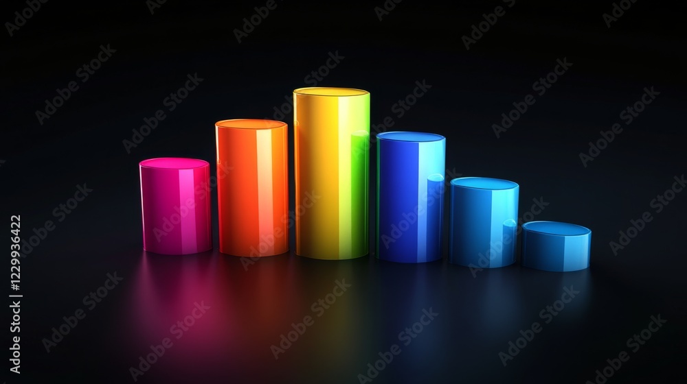 Fototapete A colorful bar graph with D effects and gradient colors, displayed on a dark background, with subtle light reflections adding depth and clarity
