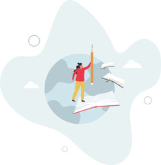 Studying abroad and travel to learn foreign language . International student with global education degree and worldwide experience for academic knowledge.flat characters.