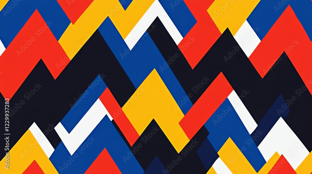 Poster a colorful explosion of zigzag lines in bold hues, arranged dynamically on a white background, creat