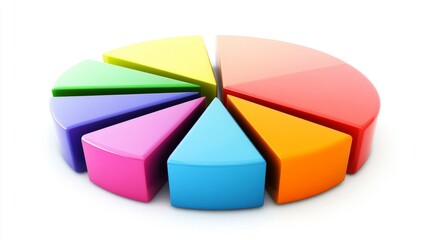 Obraz premium A colorful pie chart with distinct segments in gradient colors, arranged on a white background with soft shadows for a clean financial analysis look