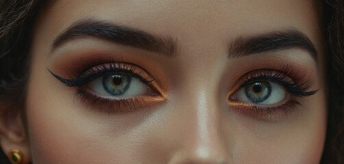 Fototapeta premium Beautiful cinematic beauty macro woman face close-up wearing sensual light make-up