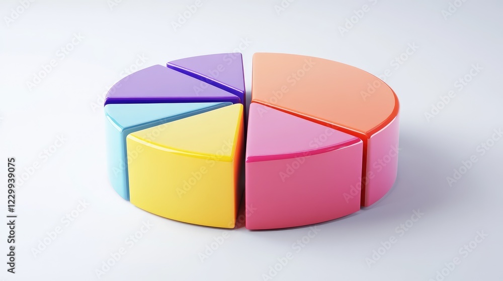 Poster a d-rendered pie chart placed on a white surface, symbolizing business statistics.