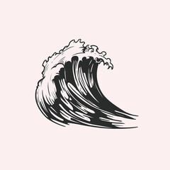 Sea wave in sketch retro hand drawn style. Best for nautical marine and tattoo designs. Vector illustration.