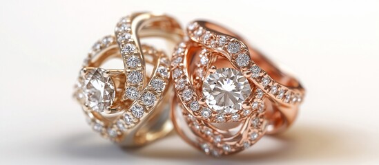 Naklejka premium Exquisite Diamond Rings: Rose Gold and Yellow Gold Elegance