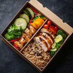 Grilled Chicken Meal Box with Fresh Vegetables and Rice