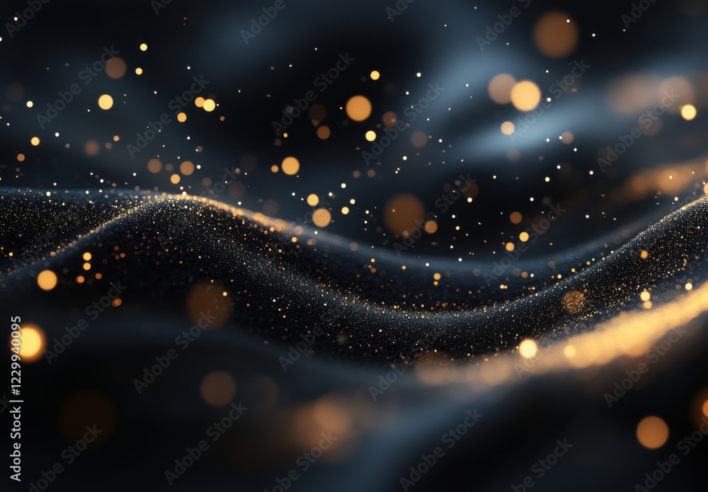 Poster abstract bokeh lights in soft waves of golden shimmer, creating a dreamy and ethereal atmosphere wit