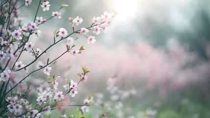 Obraz premium Delicate Cherry Blossom Branches in Soft Focus with Gentle Light