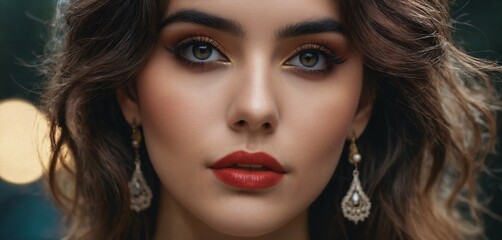 Fototapeta premium Beautiful cinematic beauty macro woman face close-up wearing sensual light make-up